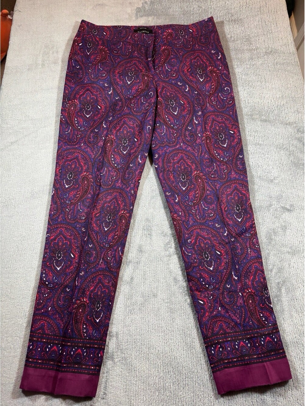 Talbots Women Signature Ankle Pants Cotton Silk Paisley Pattern Boho Chic Size 8